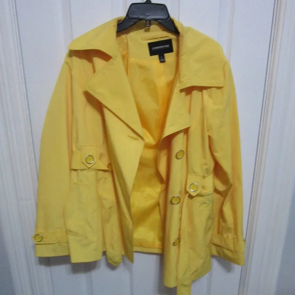 London Fog Yellow Double Breasted Belted Collared Trench Coat Size L Women's - Picture 2 of 13